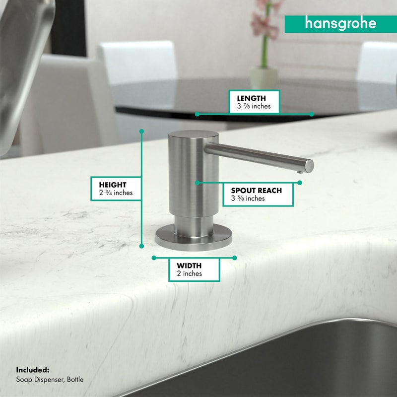 hansgrohe Bath and Kitchen SinkSoap, Focus 3-Inch, Steel Optic, 40438801 Soap Dispenser - Image 4